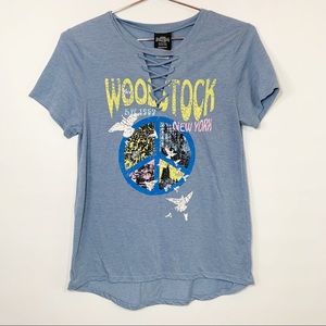 Vintage style distressed Woodstock band graphic t